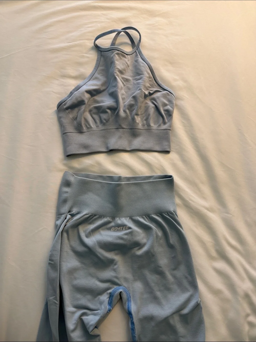 High-Rise Light Blue Women's Leggings with Matching Sports Bra